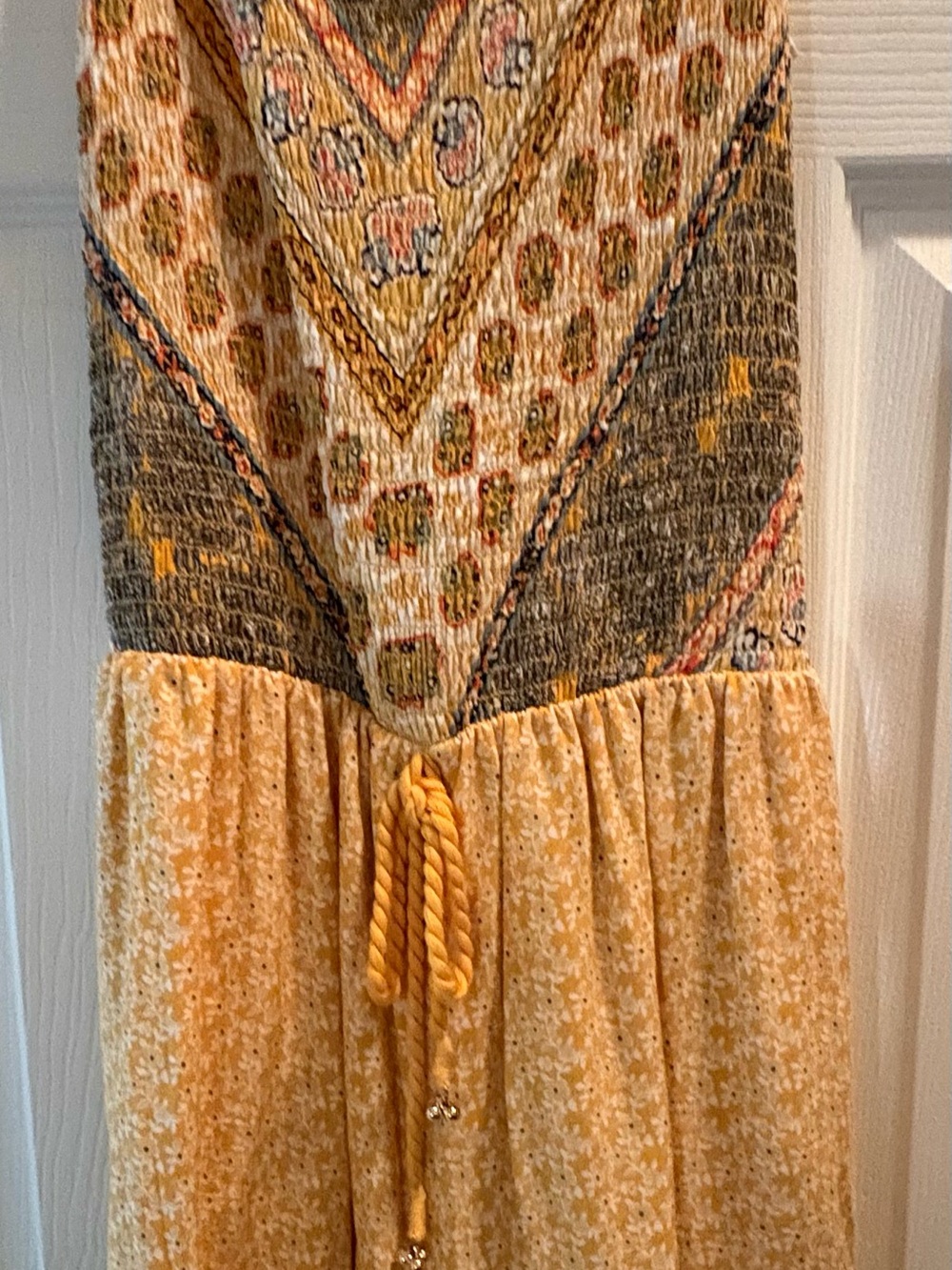 Boho Yellow Floral Smocked Maxi Dress